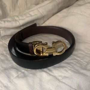 Salvatore Ferragamo Women’s Black and Brown Belt with Gold Buckle